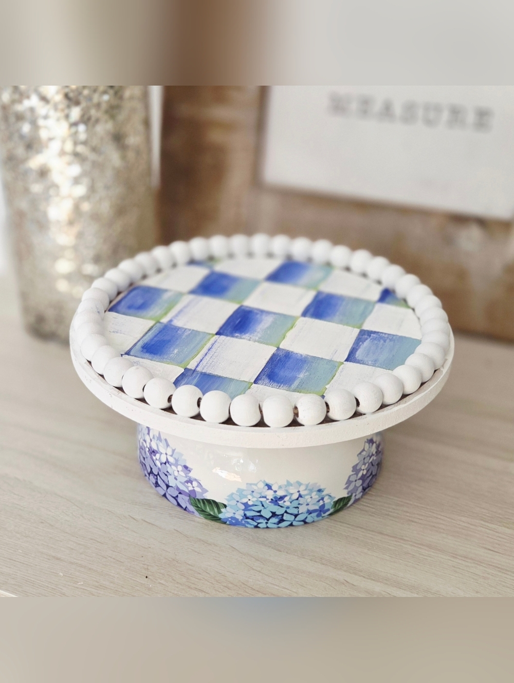 Gorgeous! Hand-Painted , Checked Decorative Pedestal Stand!